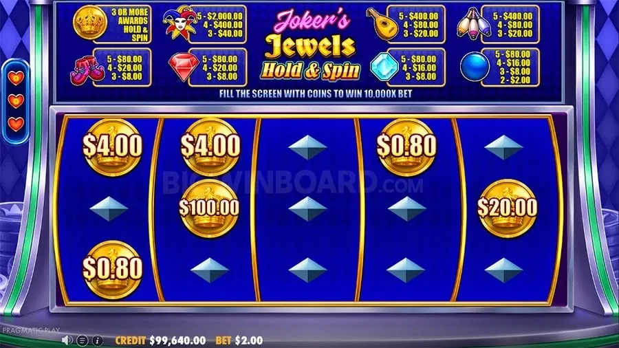 Bright slot machine with winning symbols and coins